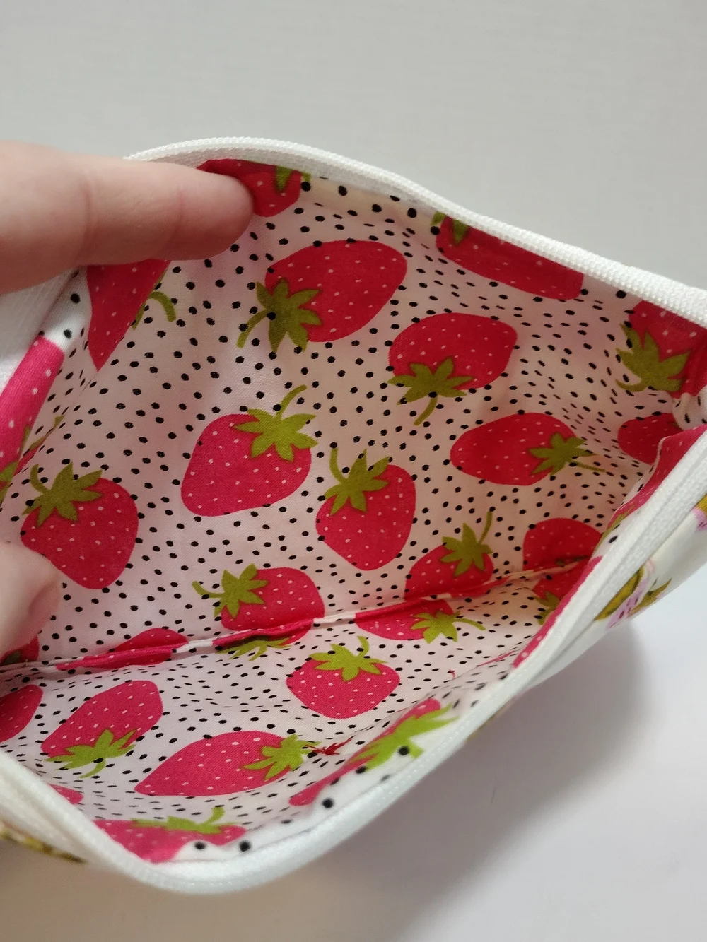 Handmade Strawberry Print Zippered Fabric Pouch